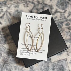 Inside My Locket Marquise Shaped Sterling Silver Hanging Earrings
